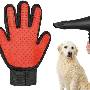 Heat Resistant Pet Grooming Glove For Use With Hair Dryers And Safe Post Bath Coat Styling