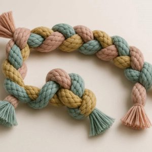 Triple Knot Braided Cloth Dog Toy For Gentle Chewing And Interactive Tossing In Modern Pastel Tones